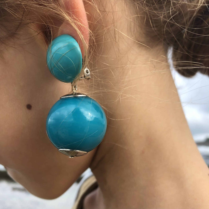 Turquoise Resin Clip On  Drop Earrings