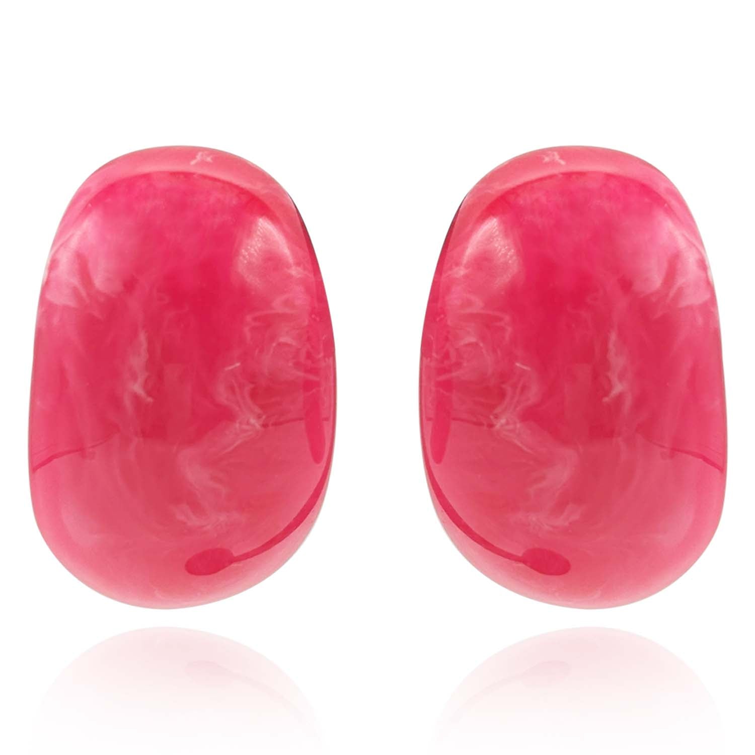 Pendientes de aro con clip de resina jaspeada fucsia Marjolaine