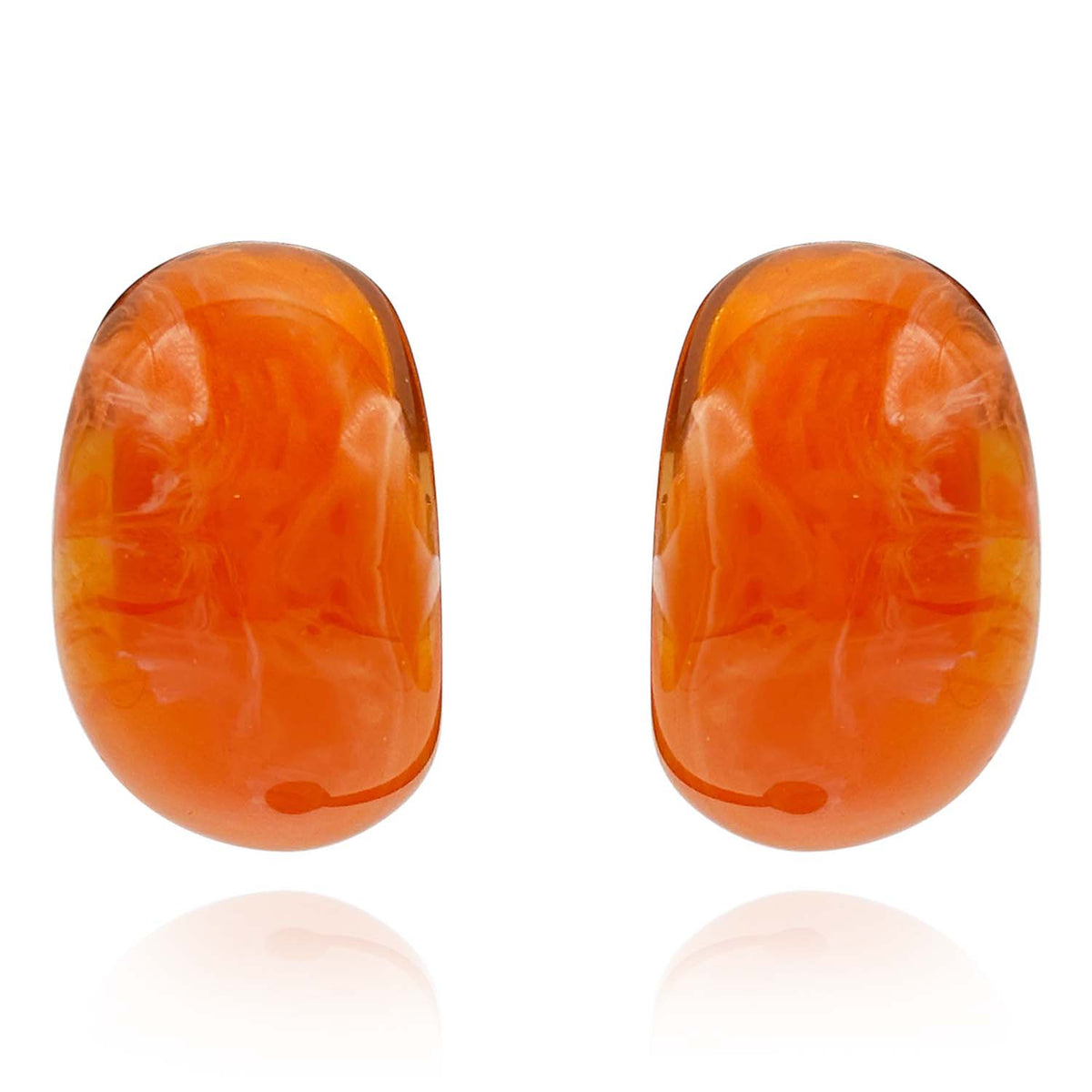 Orange Marbled Resin Semi Hoop Clip On Earrings