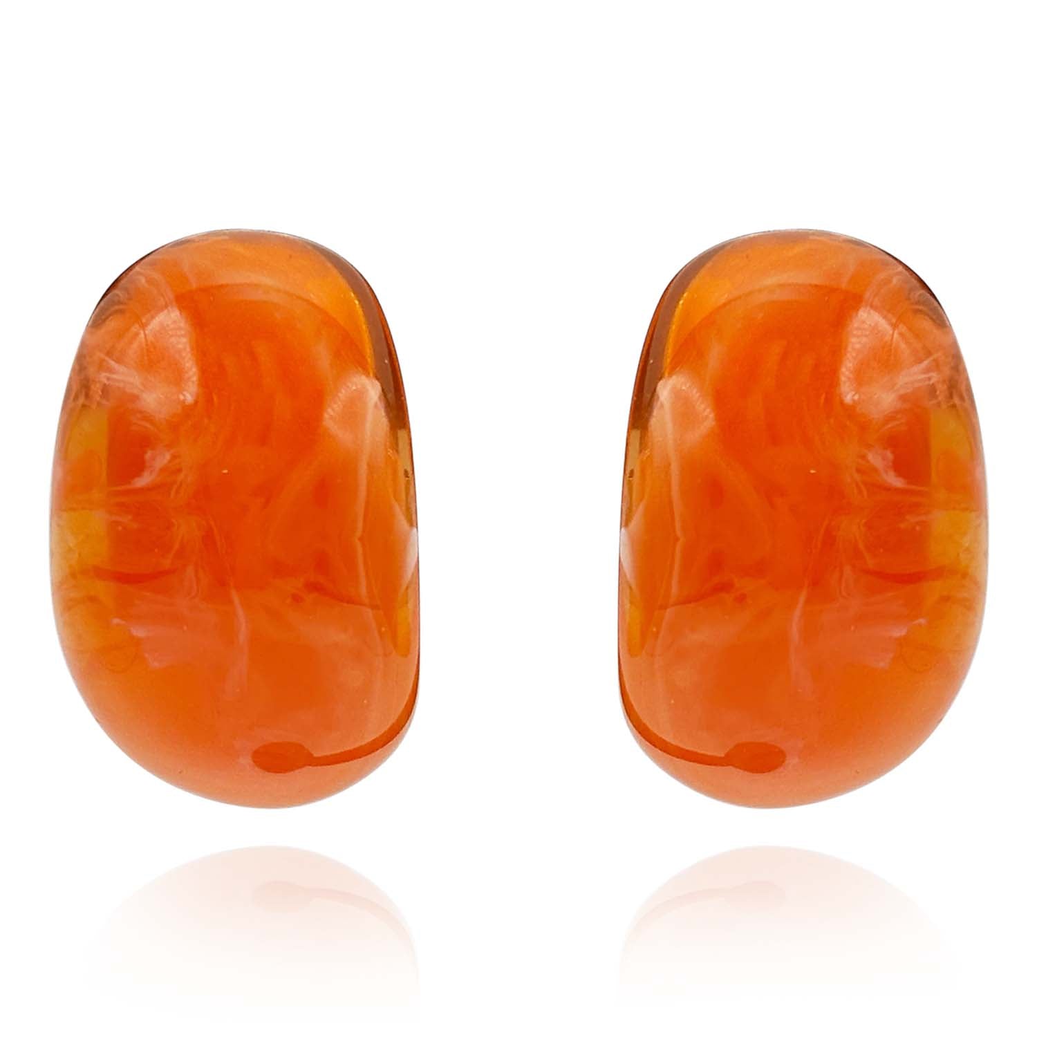 Merrie Orange Marbled Resin Semi Hoop Clip On Earrings