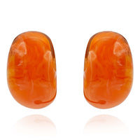 Orange Marbled Resin Semi Hoop Clip On Earrings