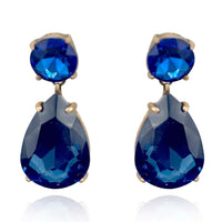 Large Pear-Faceted Sapphire Crystal Drop Earrings In Brass With Gold Plating