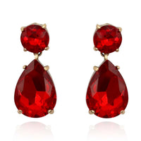 Large Pear-Faceted Ruby Crystal Drop Earrings In Brass With Gold Plating