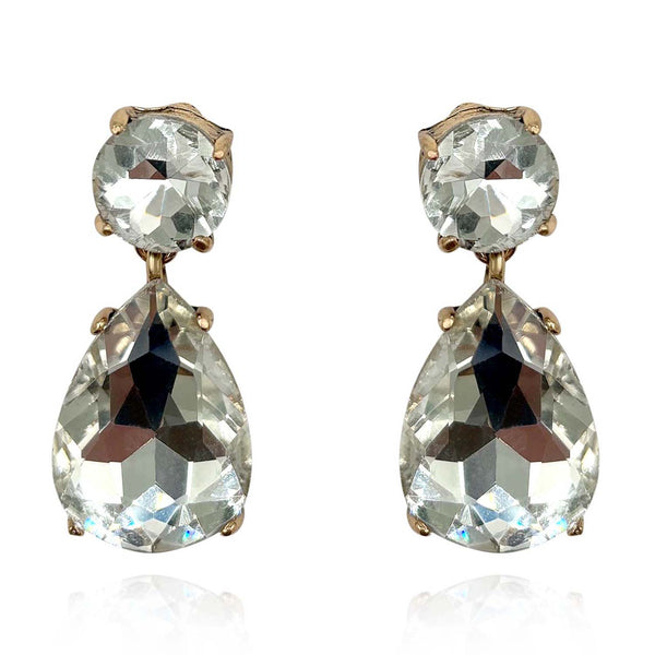 Marina Large Pear-Faceted Crystal Drop Earrings In Brass With Gold Plating