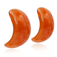 Orange Marbled Resin Semi Hoop Clip On Earrings