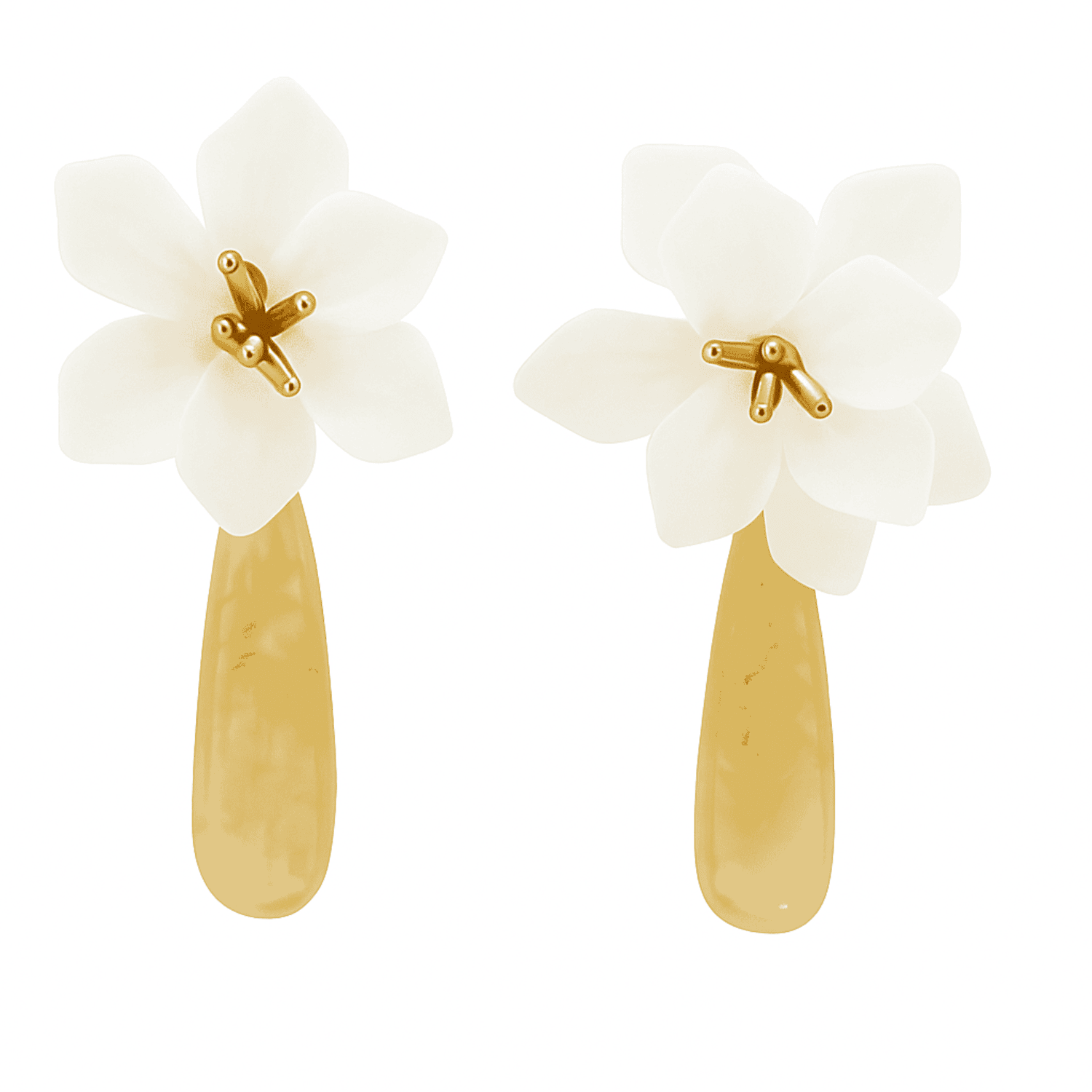 Pendientes de clip colgantes de resina blanca y nácar Oriana Flora