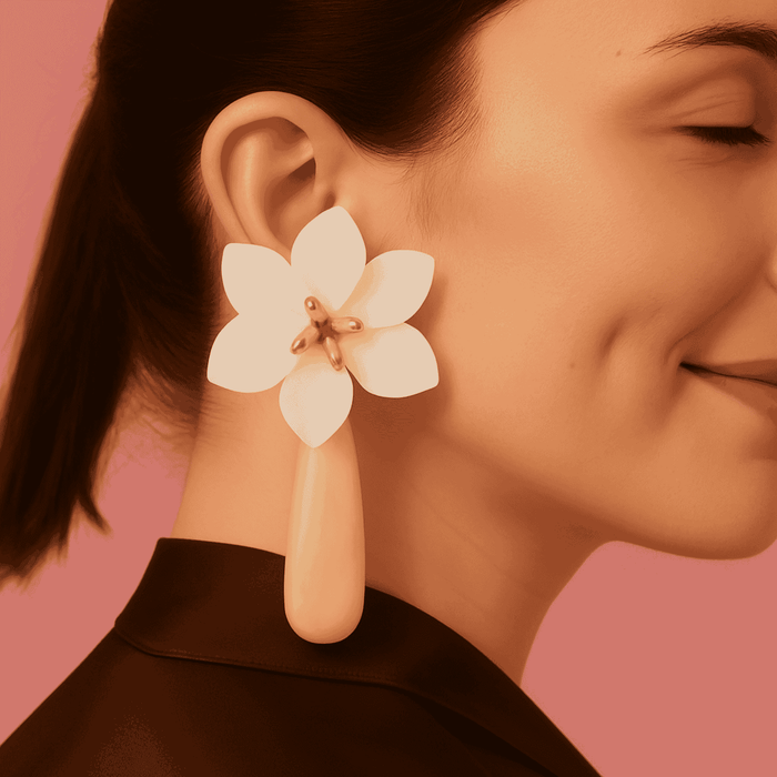 FLORA WHITE AND MOTHER OF PEARL RESIN DROP CLIP EARRINGS