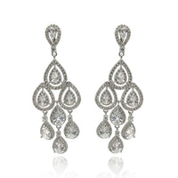 Pear Shape Crystal Drop Clip-On Earrings - Rhodium Setting