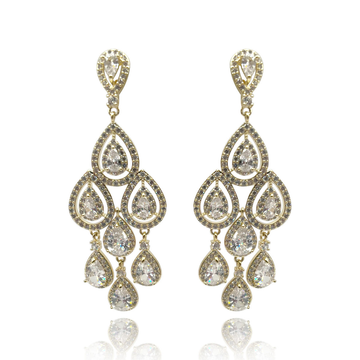 Pear Shape Crystal Drop Clip-On Earrings - Gold Plate Setting