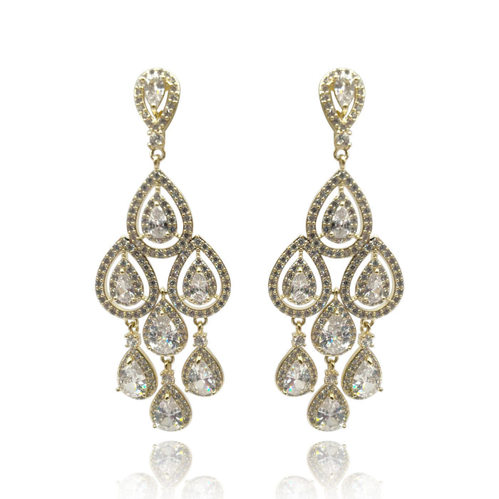 Pear Shape Crystal Drop Clip-On Earrings - Gold Plate Setting