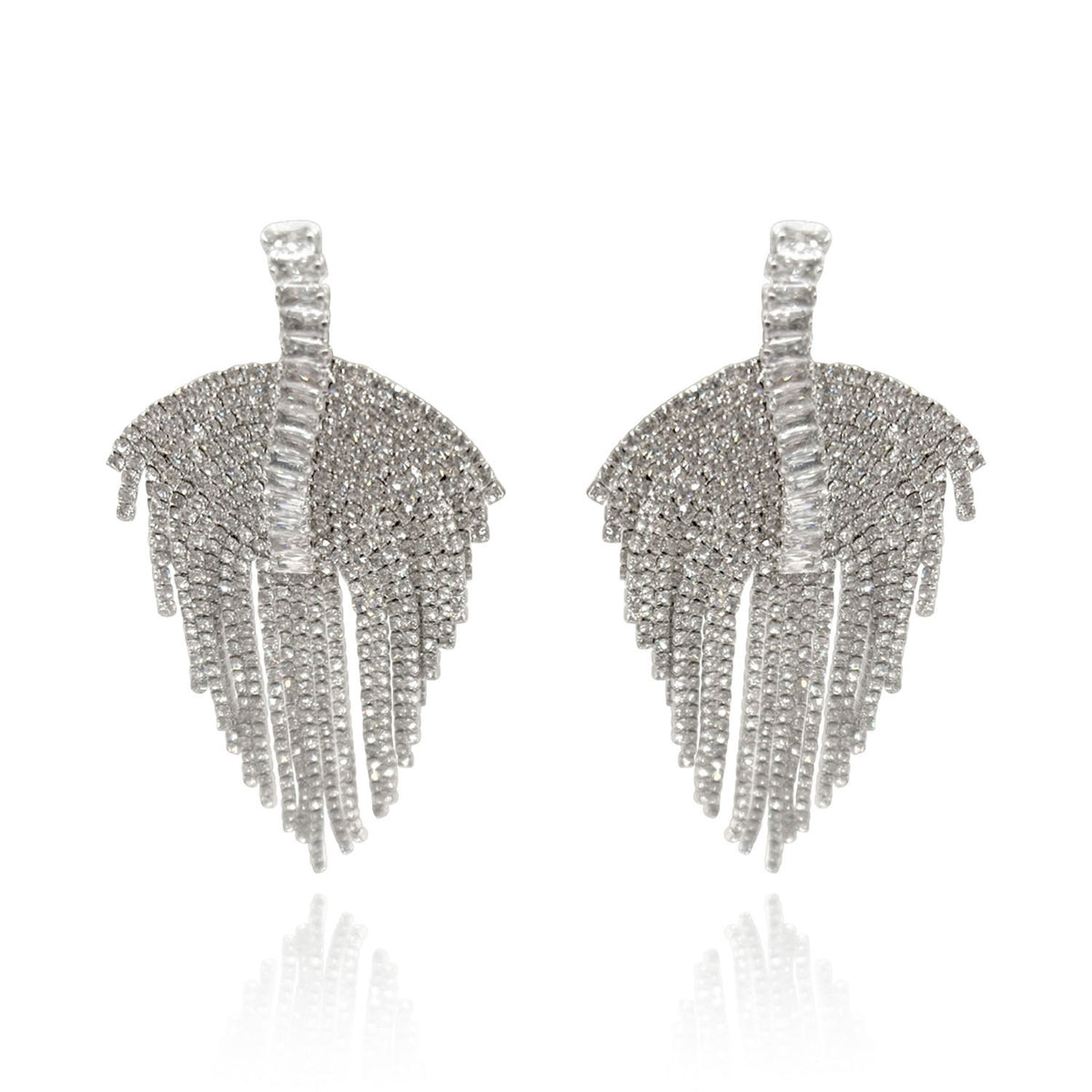 Deco Multi-Crystal Drop Clip-On Earrings - Rhodium Setting