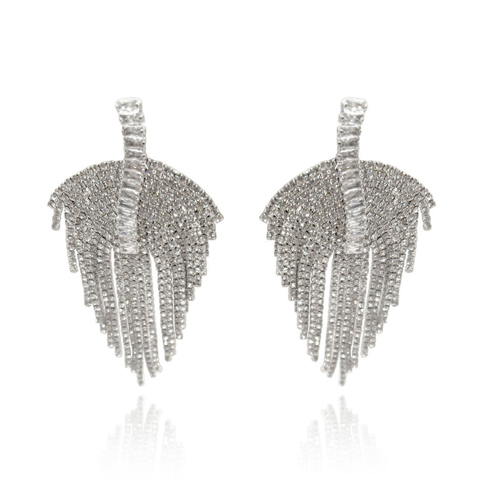 Deco Multi-Crystal Drop Clip-On Earrings - Rhodium Setting