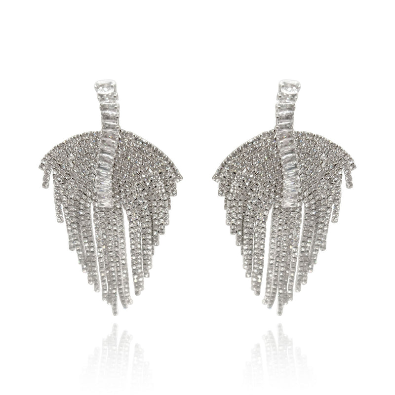 Deco Multi-Crystal Drop Clip-On Earrings - Rhodium Setting