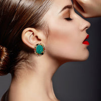 Clip On Earrings With Green Jade Glass And Multi-Color Crystal