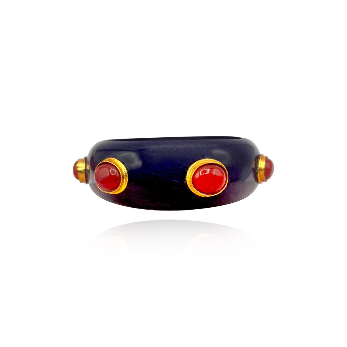 Navy Blue Resin Bangle With Red Agate Oval Stones