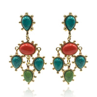 Clip On Earrings With Turquoise And Coral Pear And Oval Drops