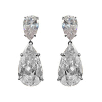 Large Pear Double Cubic Zirconai And Sterling Silver Drop Clip On Earrings