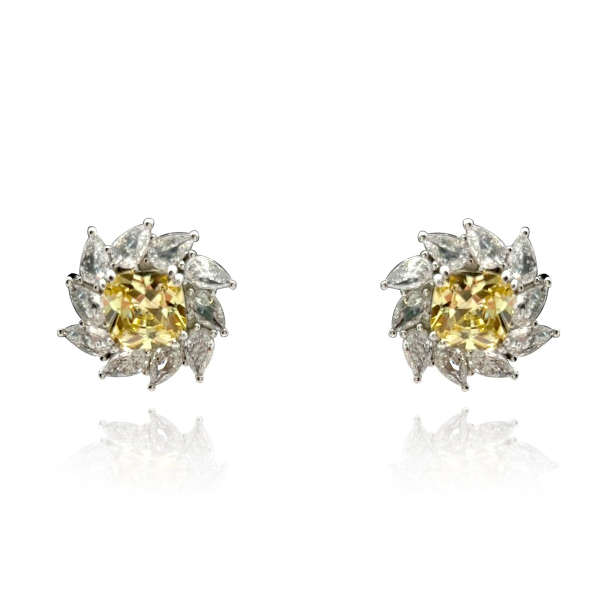 Canary And Diamond Cubic Zirconium Clip-On Earrings In Sterling Silver