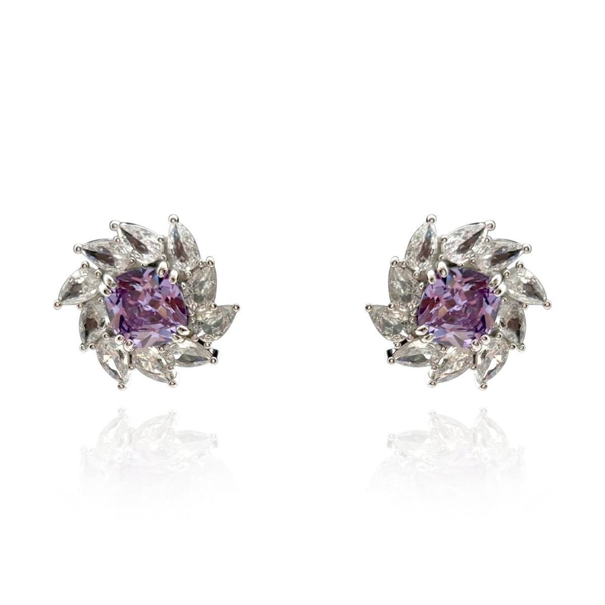 Lavender Diamond And Diamond Cubic Zirconium Clip-On Earrings In Sterling Silver