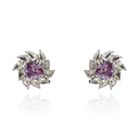 Lavender Diamond And Diamond Cubic Zirconium Clip-On Earrings In Sterling Silver