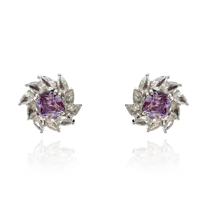 Lavender Diamond And Diamond Cubic Zirconium Clip-On Earrings In Sterling Silver