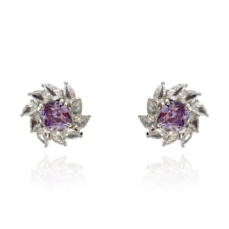 Lavender Diamond And Diamond Cubic Zirconium Clip-On Earrings In Sterling Silver