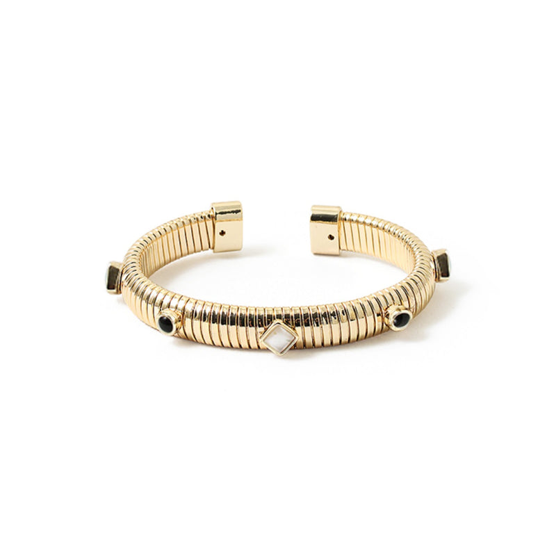 Gold Plated Cobra Bracelet With Mother Of Pearl And Black Glass