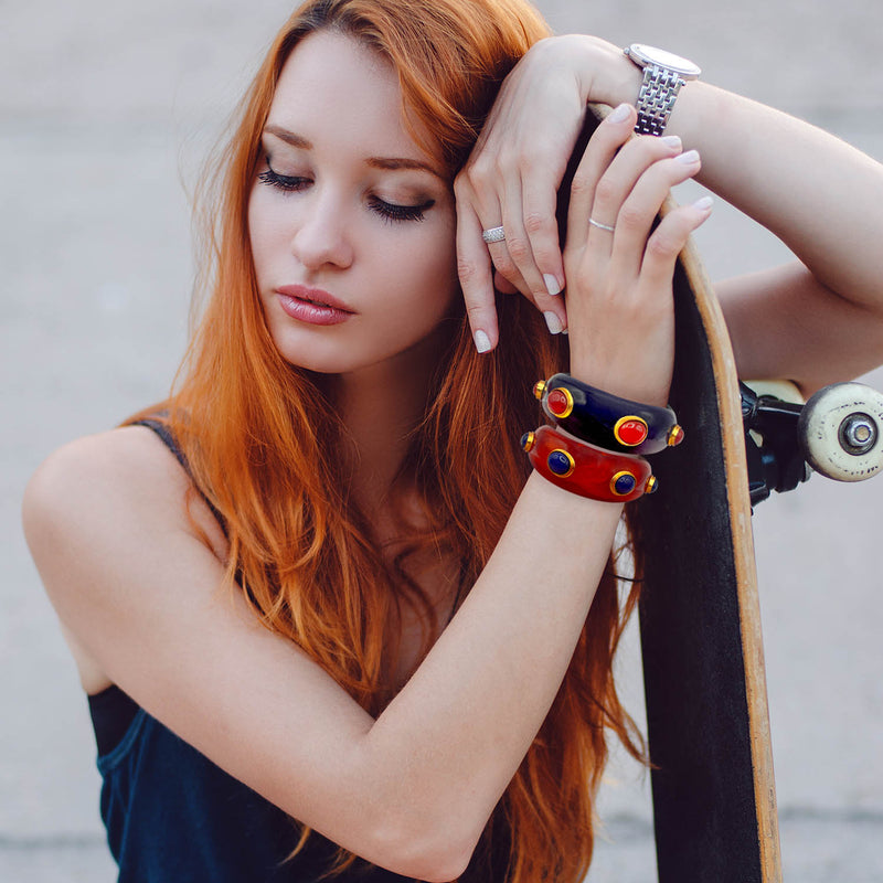 Carnelian Color Resin Bangle And Lapis Stones