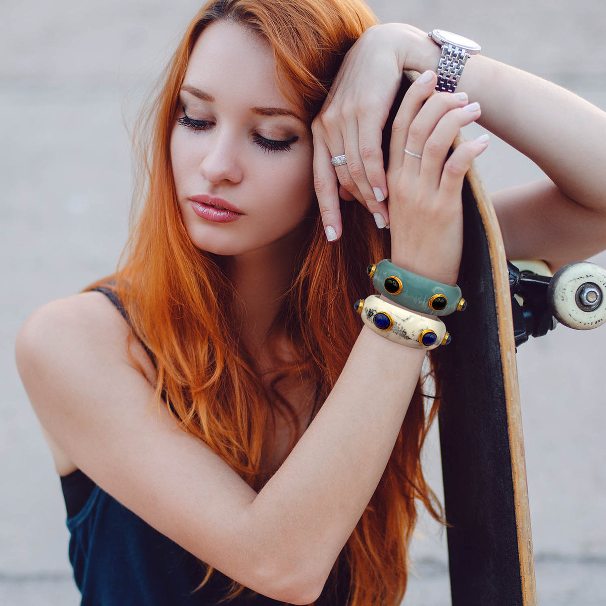 Turquoise Resin Bangle With Lapis Stones