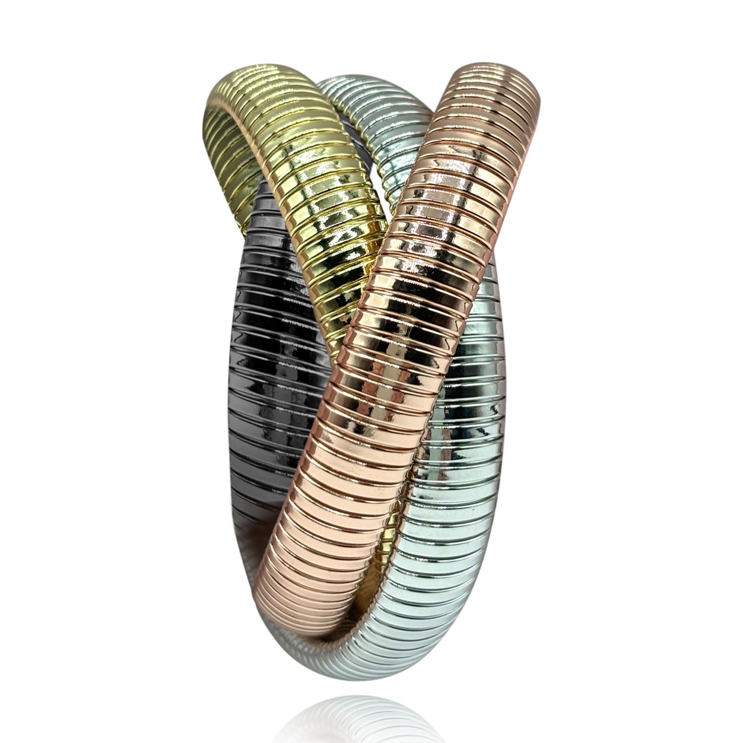 Pulsera Elisabeth de triple cadena con cobra: chapada en oro rosa, oro y plata