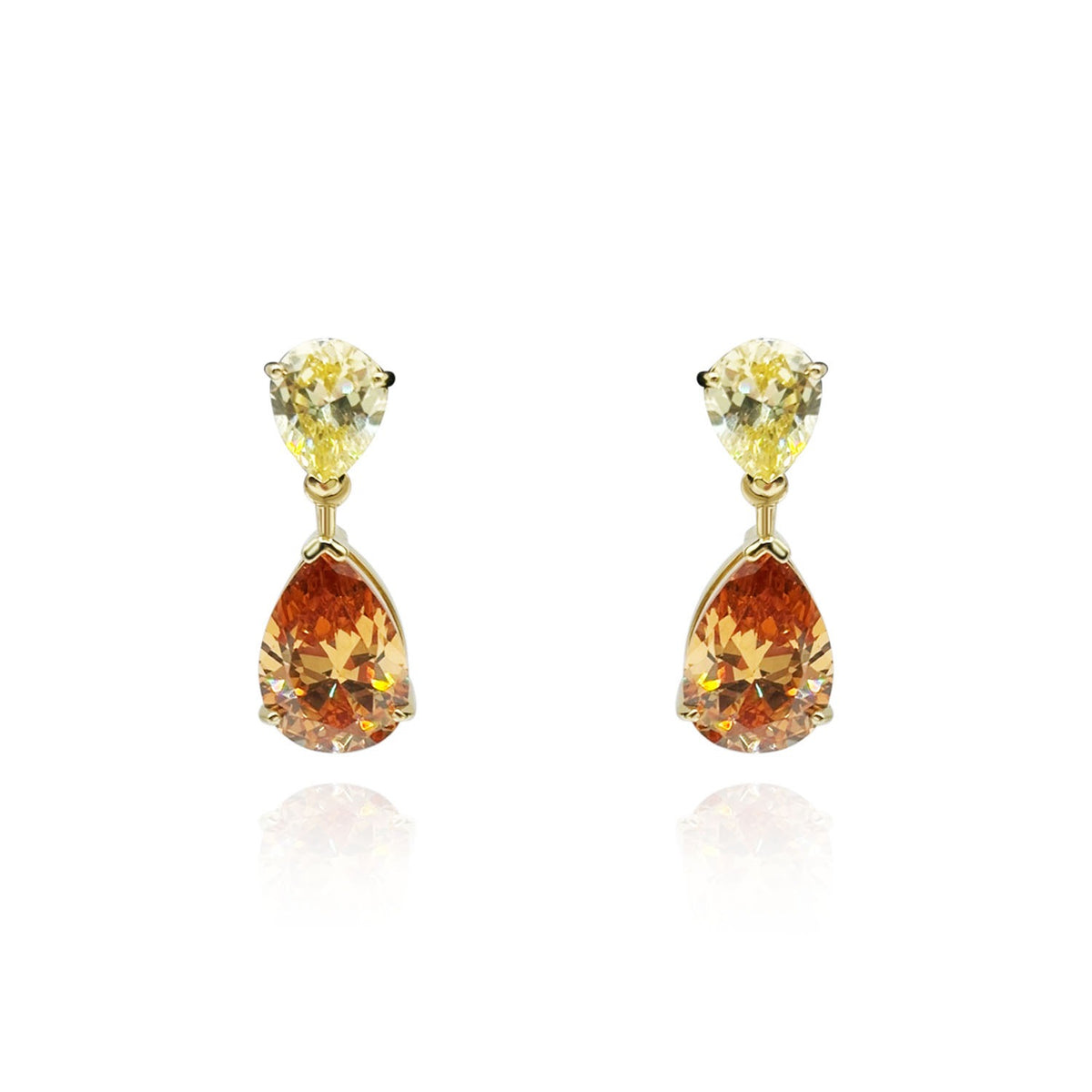 Canary And Brown Diamond Cubic Zirconia Pear Shaped Drop Earrings In Sterling Silver