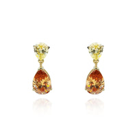 Canary And Brown Diamond Cubic Zirconia Pear Shaped Drop Earrings In Sterling Silver