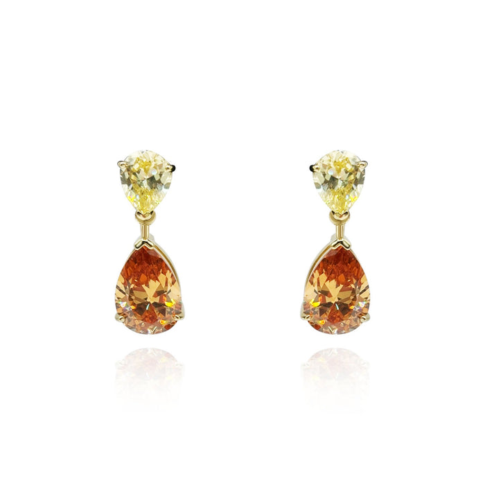 Canary And Brown Diamond Cubic Zirconia Pear Shaped Drop Earrings In Sterling Silver