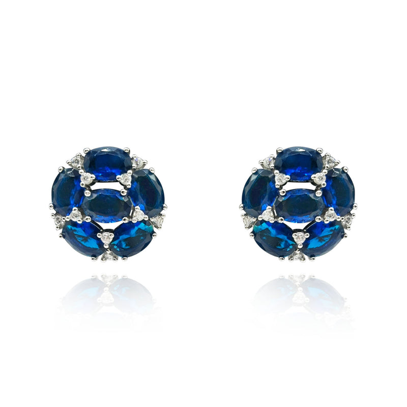 Sterling Silver Clip On Earrings With Sapphire And Diamond Cubic Zirconia