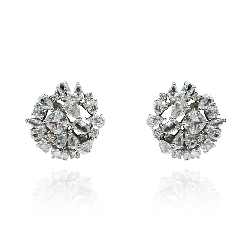 Sterling Silver Clip On Button Earrings With Multi Sized Diamond Cubic Zirconia