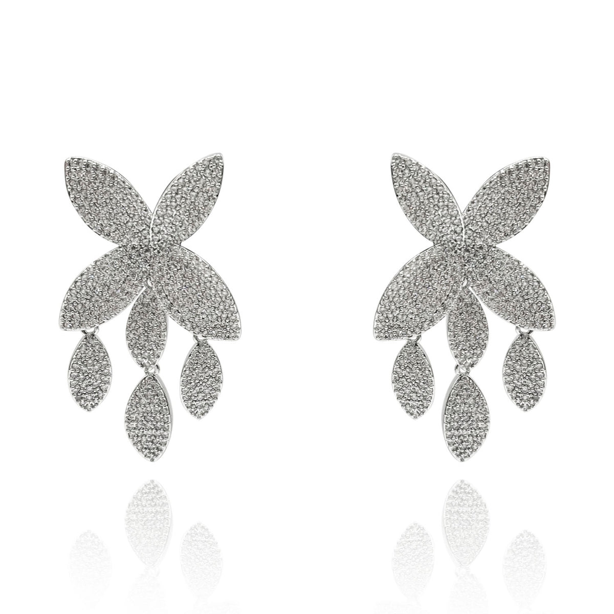 Micro Pave Crystal Petal Earrings In Rhodium-Plated Brass