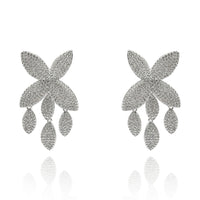 Micro Pave Crystal Petal Earrings In Rhodium-Plated Brass