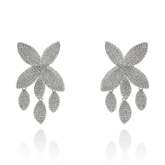 Micro Pave Crystal Petal Earrings In Rhodium-Plated Brass