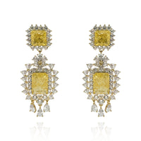 Canary And Crystal Clip On Drop Earrings In Gold Plated Brass Setting