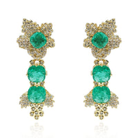 Gold Plated Clip On Drop Earrings With Emerald And Crystal