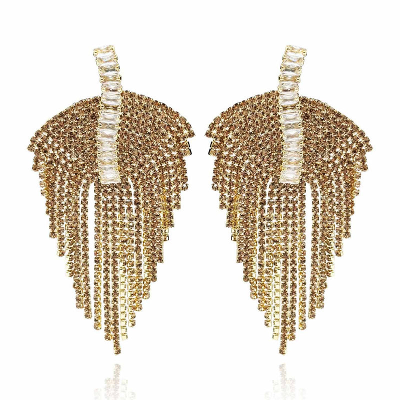 Deco Style Gold Clip-On Drop Earrings With Crystal And Crystal Baguette Accents