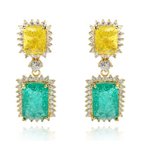 Canary And Emerald Crystal Clip On Earrings In Gold Plated Brass