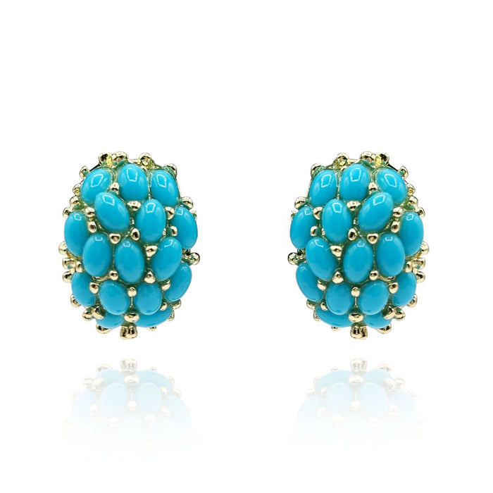 Multi-Stone Glass Turquoise Clip On Earrings In Gold Plating