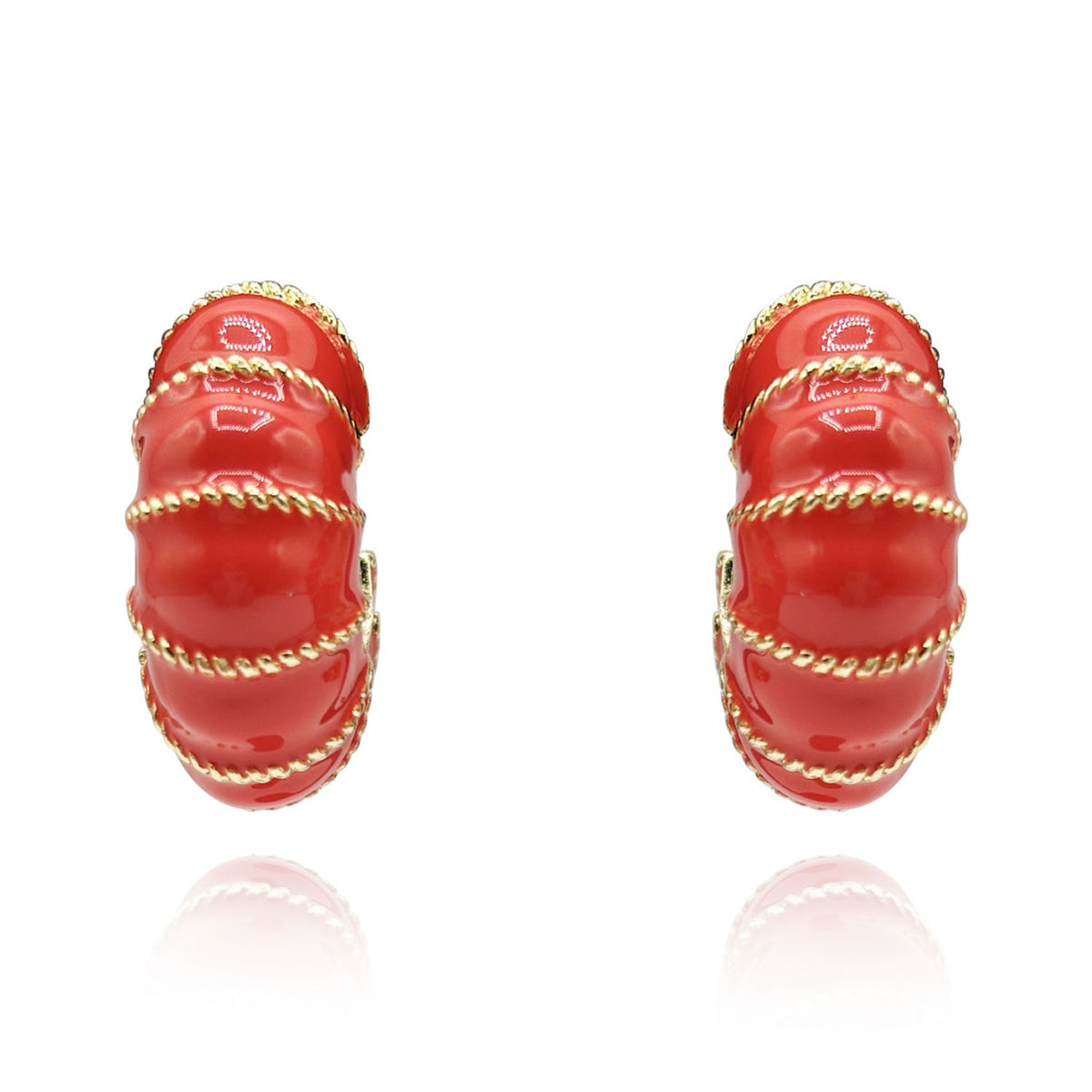 Gold-Plated Coral Enamel Clip-On Earrings