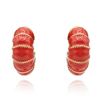 Gold-Plated Coral Enamel Clip-On Earrings