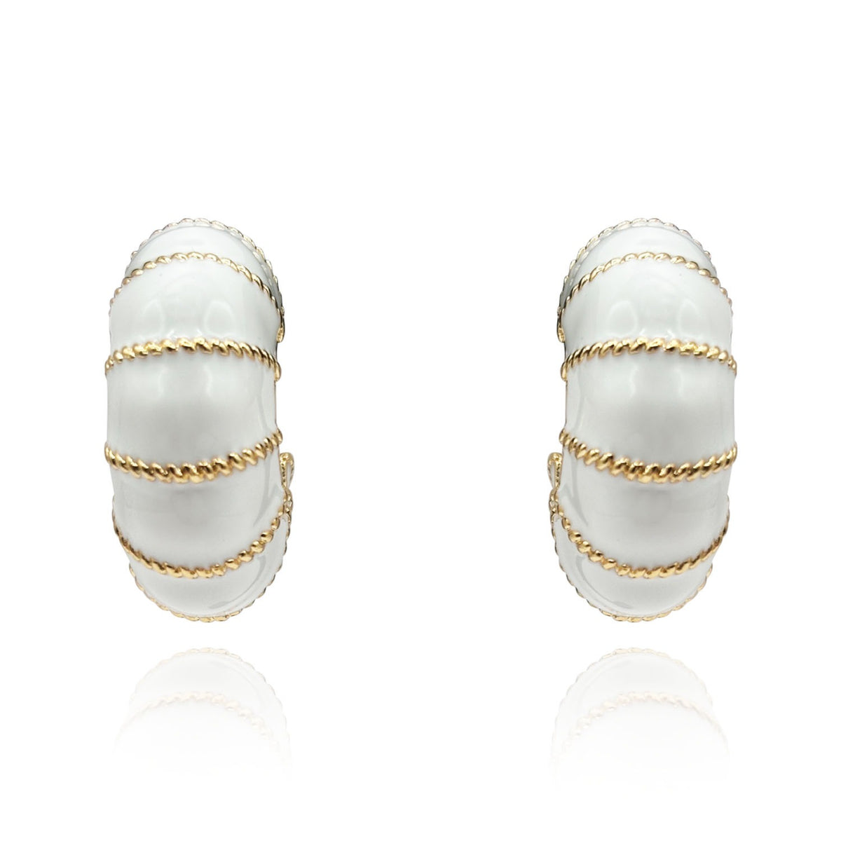 Gold-Plated White Enamel Clip-On Earrings