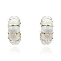 Gold-Plated White Enamel Clip-On Earrings