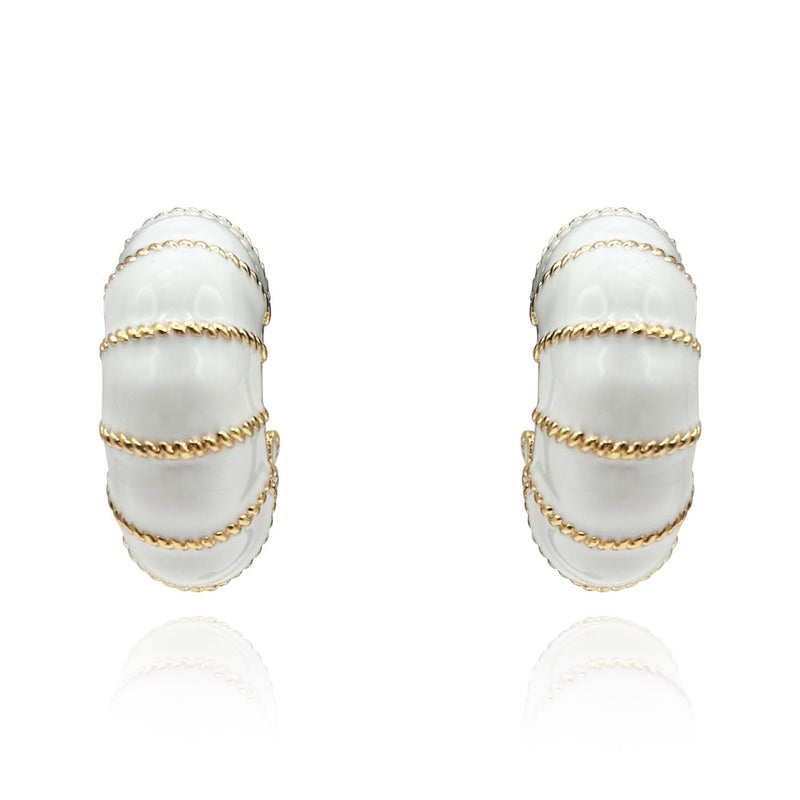 Gold-Plated White Enamel Clip-On Earrings