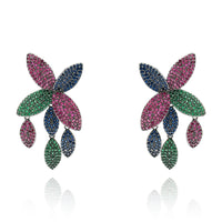 Multi-Color Micro Pave Crystal Petal Earrings In Black-Plated Brass