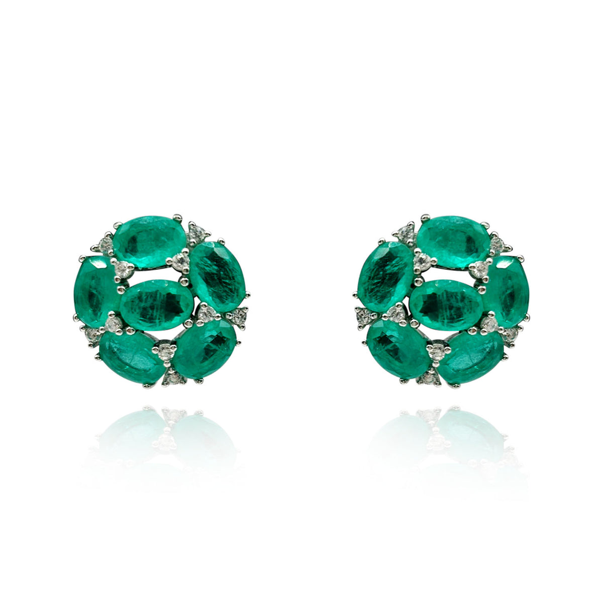 Sterling Silver Clip On Earrings With Emerald And Diamond Cubic Zirconia